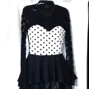 Manito black lace white bodice peplum top